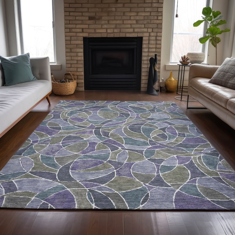 Machine Washable Indoor/Outdoor Casual Mosaic Chantille Rug