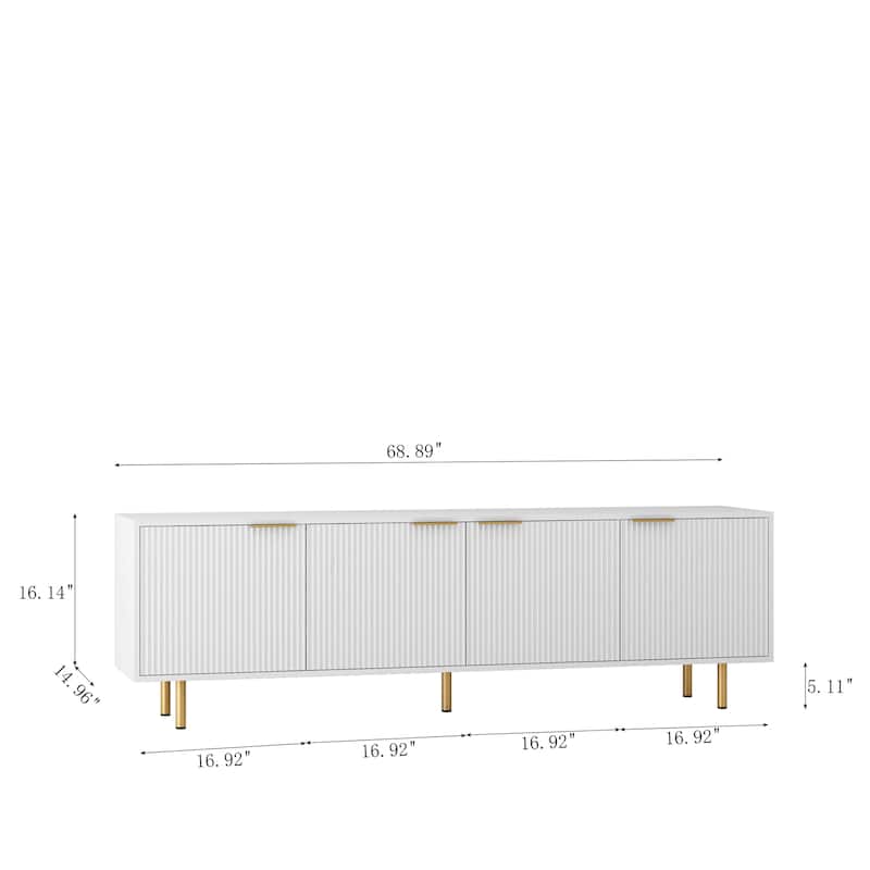 White Modern TV Stand Fluted 68" with Power Outlet