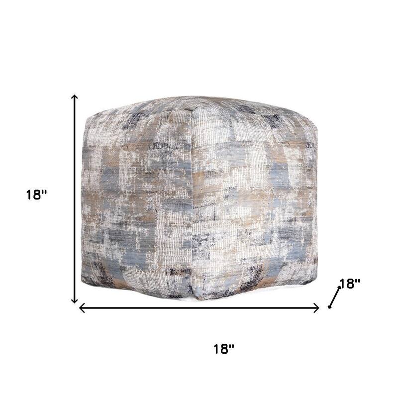 HomeRoots 18" Blue Cotton Abstract Pouf Ottoman