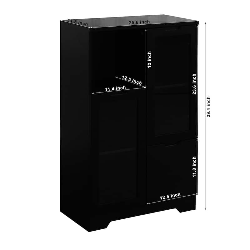 Black Multipurpose Storage Cabinet with Glass Doors Adjustable Shelf Drawer Kitchen Home Office Organizer - N/A