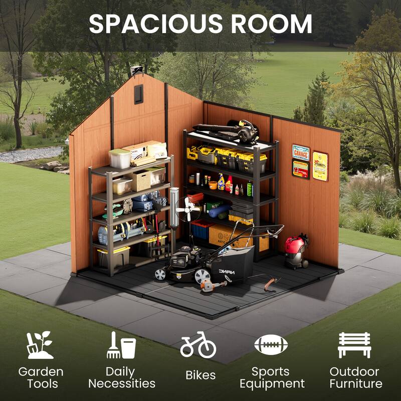 8' x 8' / 8' x 10'/ 8' x 12' Outdoor Resin Storage Shed with Lockable Doors and Air Vents for Garden