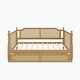 preview thumbnail 7 of 17, Antique Walnut Twin Size Daybed for Guest Room, Kids' Beds with 2 Drawers and Curved Rattan Headboard
