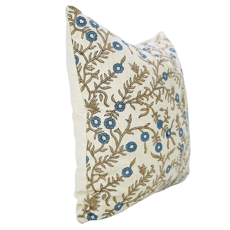 Fabdivine Handmade 26x26 Inch Flower Pillow Cover for Boho Bed or Sofa Square Blue Linen Fall Décor Cushioncase, Shehjan