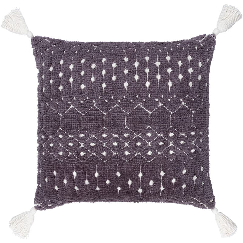 Artistic Weavers Almohado Soft Boho Throw Pillow with Tassels - 18"H x 18"W - Feather Down - Dark Grey