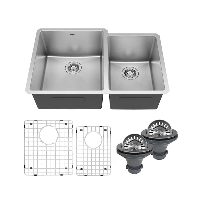 Karran Elite Undermount Stainless Steel 33 in. 16-Gauge Double Bowl 60/40 Kitchen Sink Kit