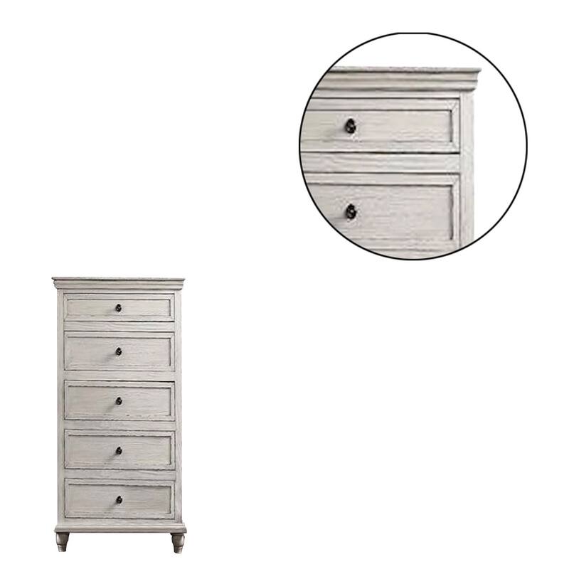 Zea 50 Inch Wood Tall Dresser Chest, 5 Drawers with Black Metal Knobs, Gray