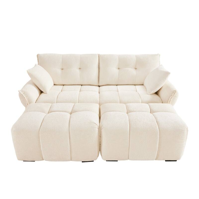78.7" Chenille Two Seater Upholstered Sofa, 2 Ottoman