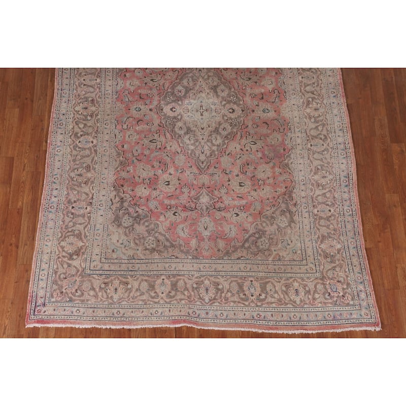 Traditional Mashad Persian Vintage Area Rug Hand-Knotted Wool Carpet - 6'4"x 9'7"