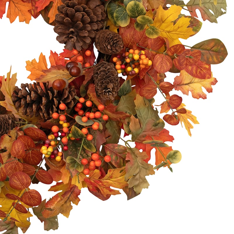 Maple Leaves and Pinecone Fall Harvest Artificial Wreath - 30" - Unlit