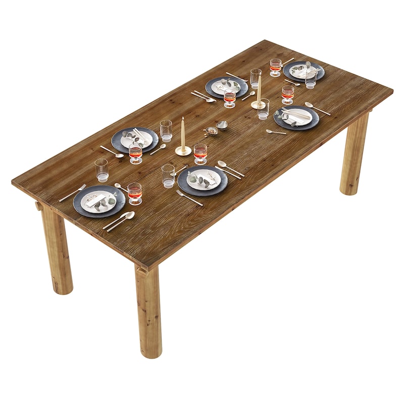 63'' Solid Wood Dining Table Real Wood Kitchen Table for 6, Strong Legs