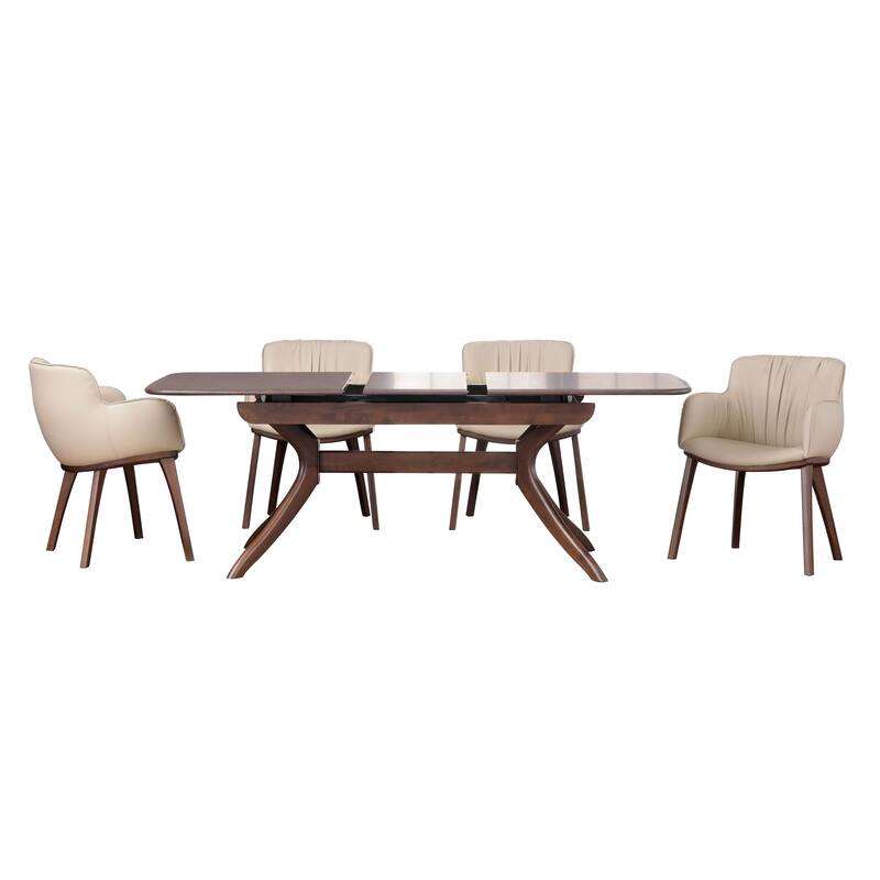 Furniture of America Abigail IV Mid-Century Modern 5-Piece Rich Walnut Solid Wood 79-inch Extendable Dining Set