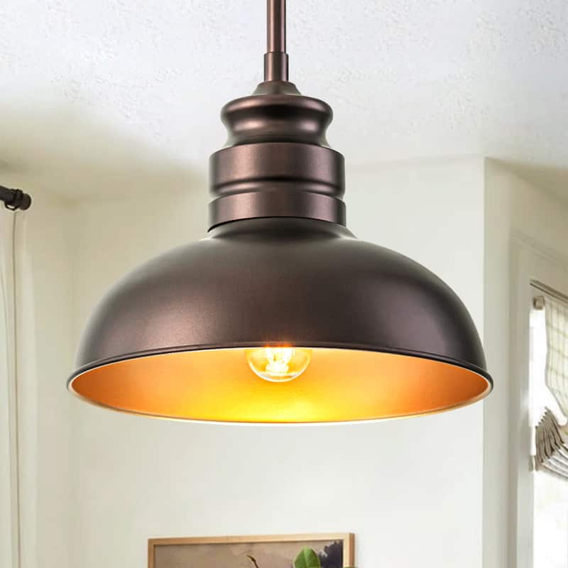 1-Light Dome Pendant Light for Kitchen Island, Farmhouse Metal Hanging Fixture, Oil Rubbed Bronze - 1 Light