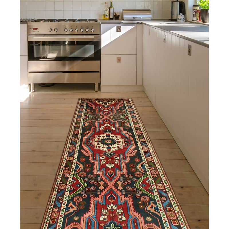 Noori Rug Fine Vintage Distressed Bemeere Red/Charcoal Runner - 3'10" x 11'9"