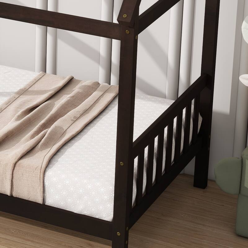 Twin Size Solid Wood House Frame Platform Bed, with Headboard and Footboard, with Underbed Storage Space, Minimalist Kids Bed