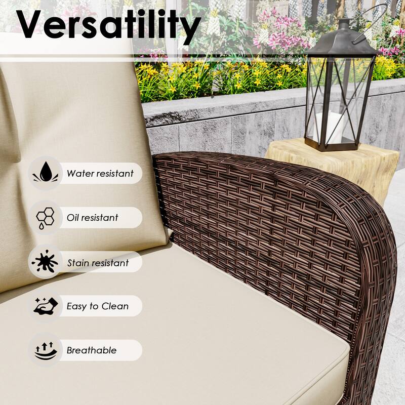 Cozywor 72"Wide 3-Seat Brown Wicker Outdoor Sofa, Couch Patio Sofa with Deep Seating and Thick Cushions, Red