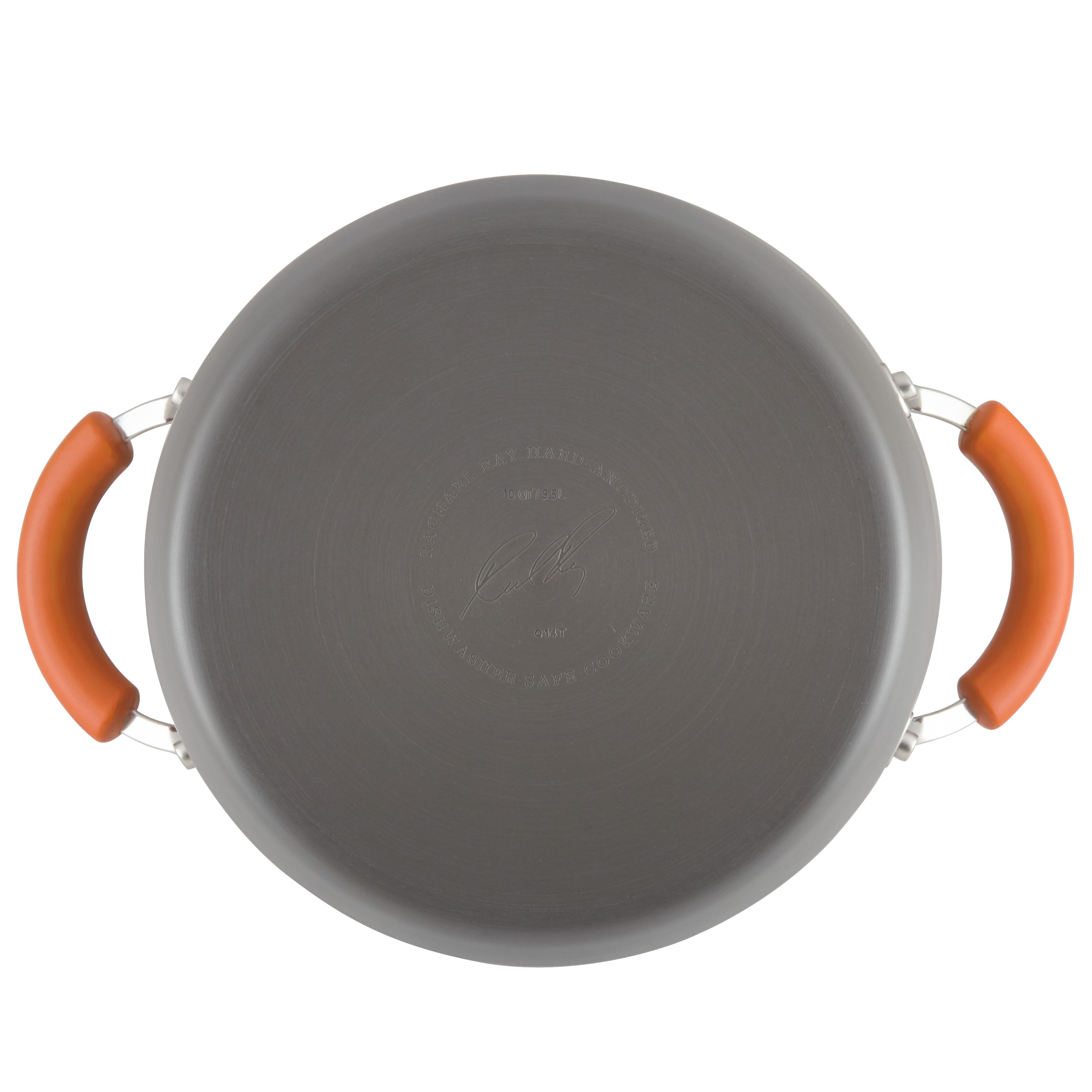 Rachael Ray Brights Hard Anodized Nonstick Stock Pot/Stockpot with Lid, 10  Quart, Gray with Orange Handles