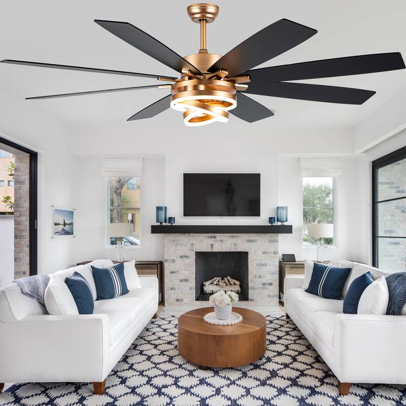 Cusp Barn 52"/72" Modern Large Dimmable LED Ceiling Fan with Lights and Remote, Reversible 8-Blade DC Motor DIY Shape Chandelier