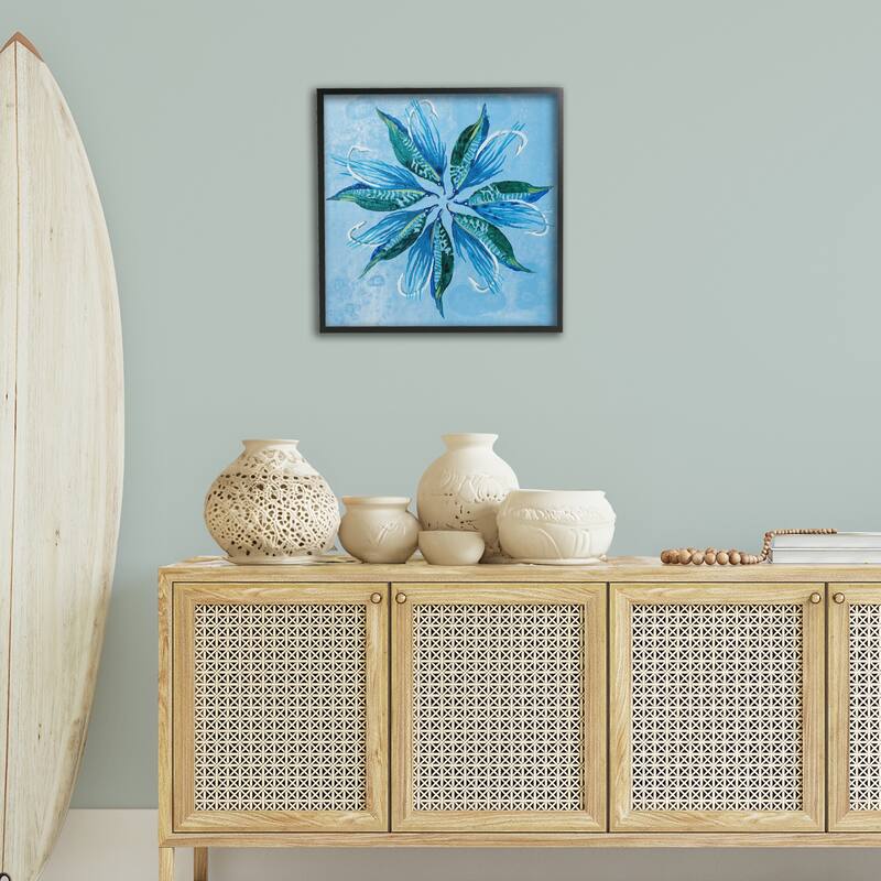 Stupell Blue Flower Shape Design Framed Giclee Art Design By Liz Jardine