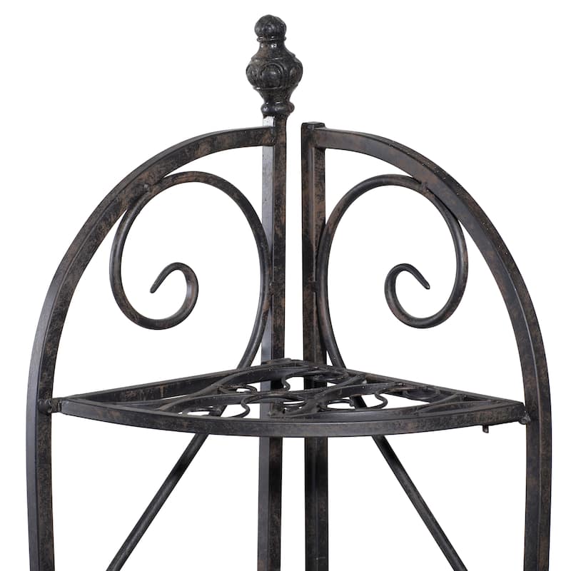 Black Metal Indoor Outdoor Arched Tall Folding Corner 4 Shelf Scroll Bakers Rack