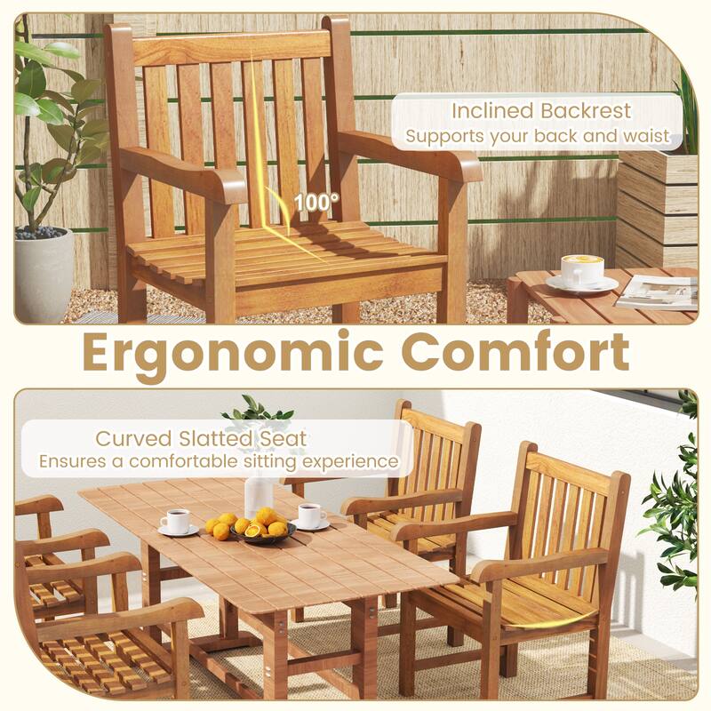 Gymax 4 PCS Teak Wood Patio Dining Chair Outdoor Armchair w/ Slatted