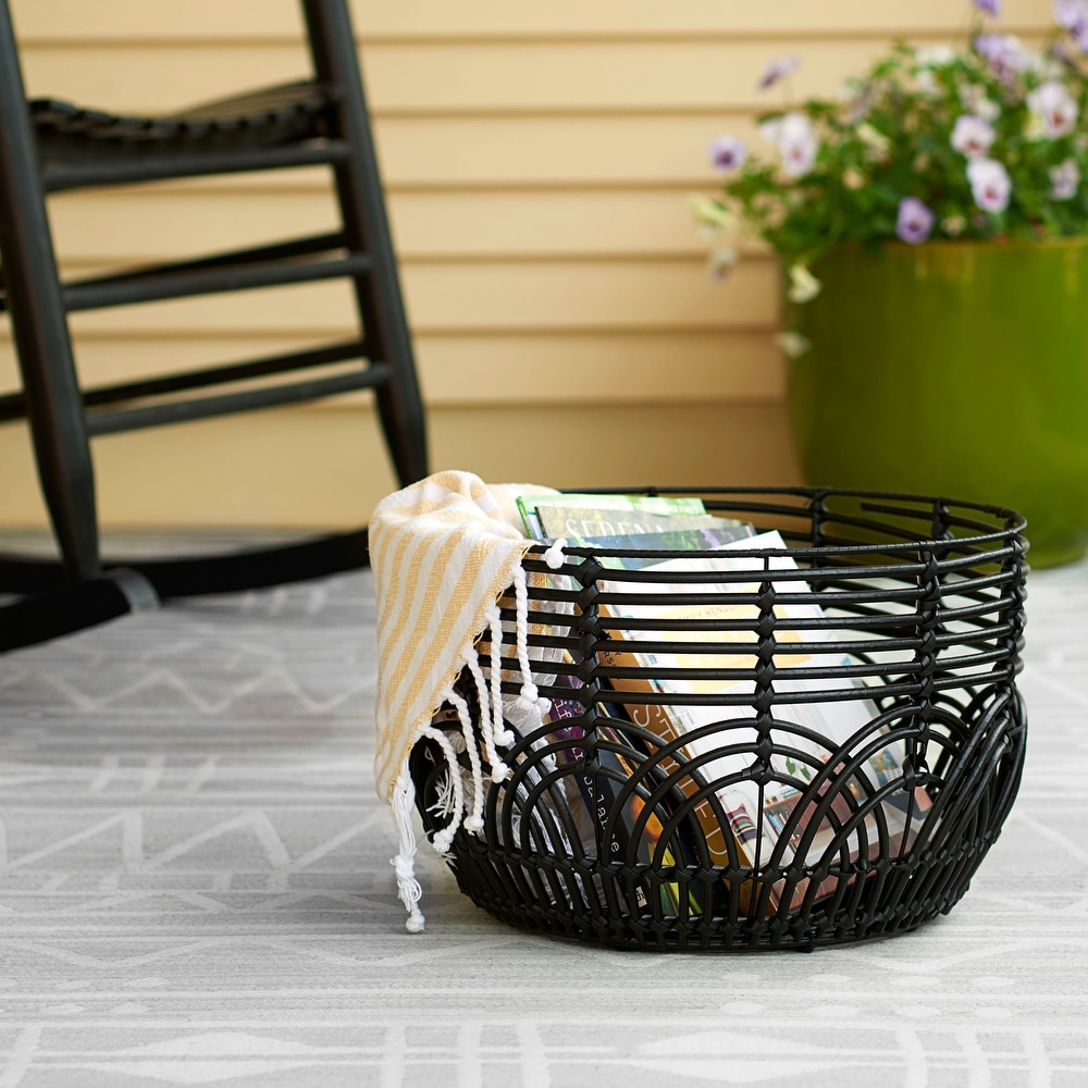 Household Essentials Set Of 2 Bamboo Rimmed Krush Baskets Black