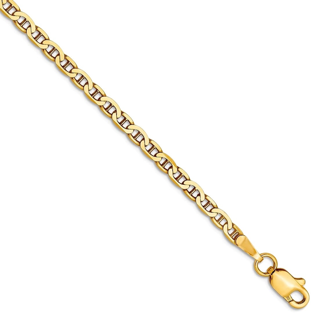 Curata 10k Yellow Gold 7" 2.4mm Mariner Anchor Chain Bracelet