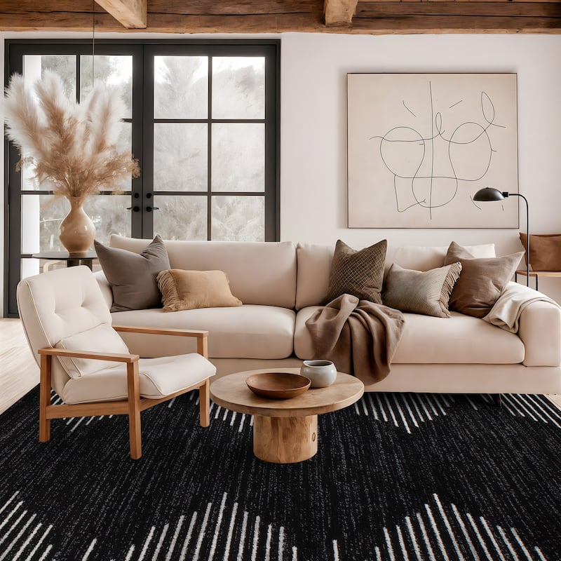 Bohemian Stripe Area Rug - 5' x 7' - Black