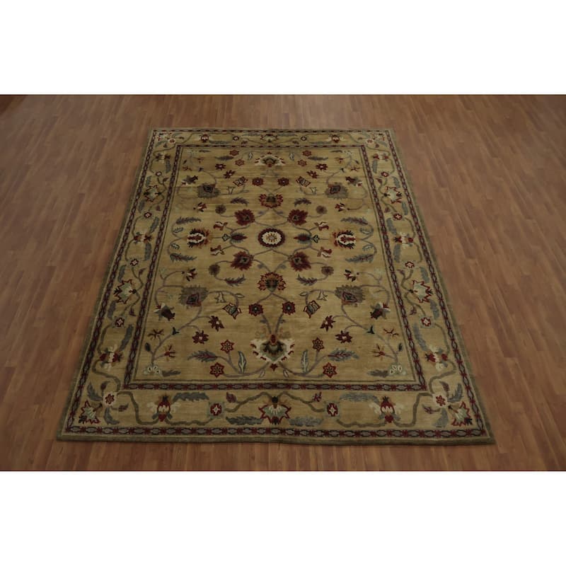 Hand Knotted Oriental 100% Wool Carpet Traditional Floral Yellow & Gold Nepalese Area Rug - 12' 3'' X 8' 11''