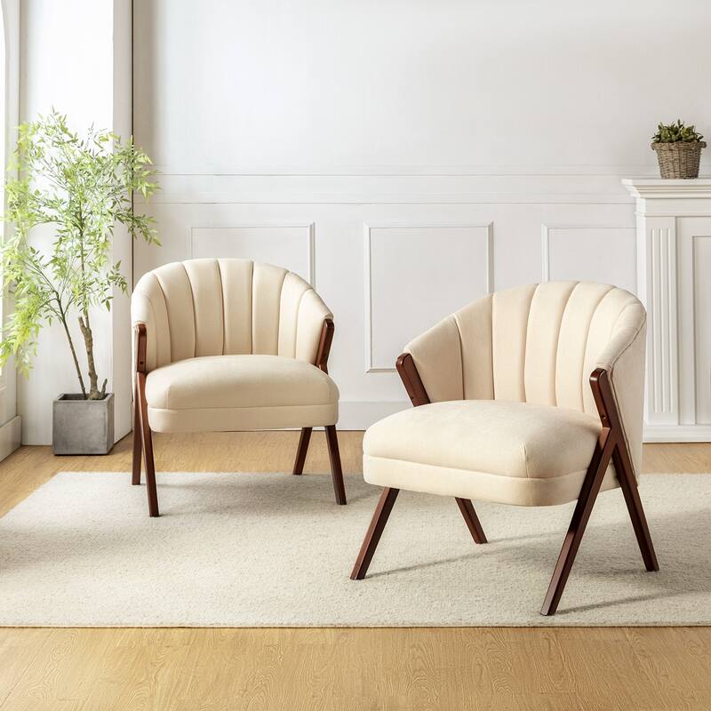 Vivian Mid-century Barrel Chair with a Scalloped Back Set of 2 by HULALA HOME