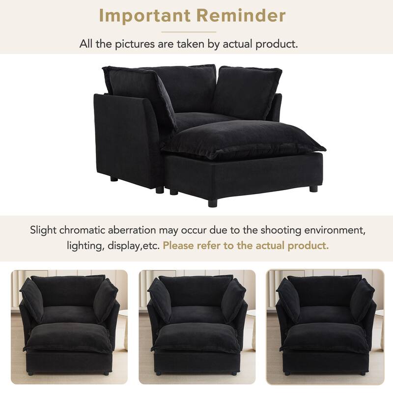 47" Upholstered Sofa Chair Accent Chair with Movable Ottoman, Oversized Chenille Single Sofa Armchair & Ottoman Sets