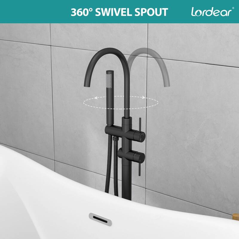 Lordear Bathtub Faucet Tub Filler Swivel Faucet with Hand Shower, Swivel Spout