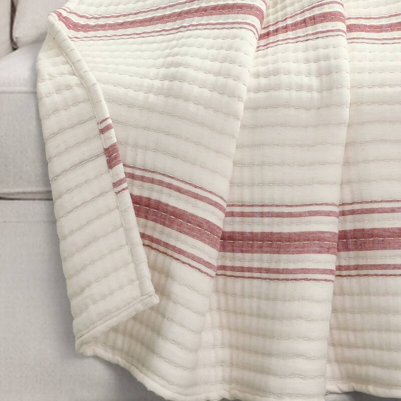 Lush Decor Farmhouse Stripe Kantha Pick Stitch Yarn Dyed Cotton Woven Throw Blanket