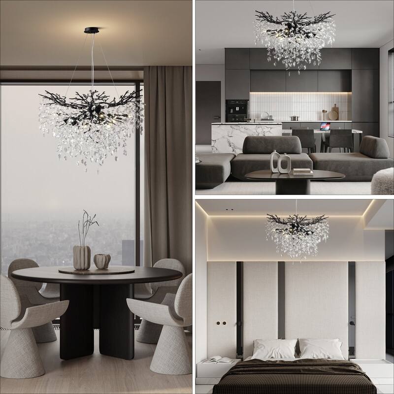Modern Round Branch Crystal Chandelier, 600-1200mm Diameter, Marquise Cut Crystal Pendant Light