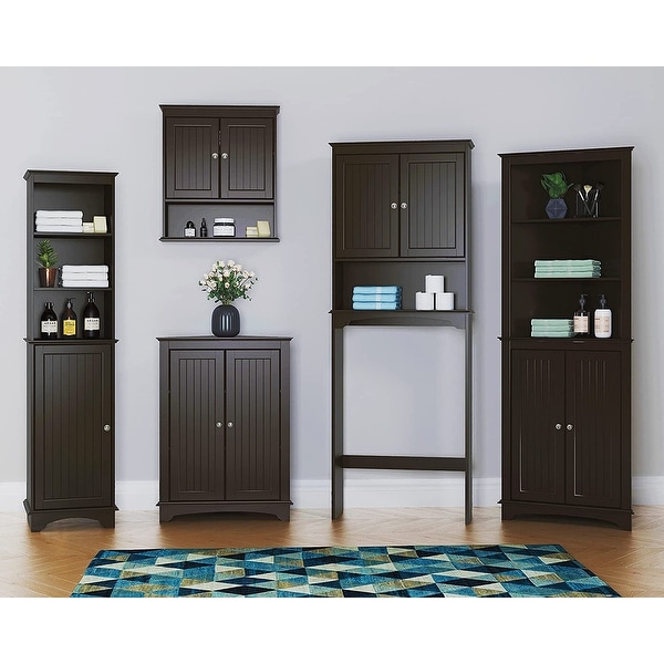 Gray Yaheetech Wall Mounted Bathroom Storage Cabinet Single Door Wooden Cupboard with 3 Tiers Shelves 