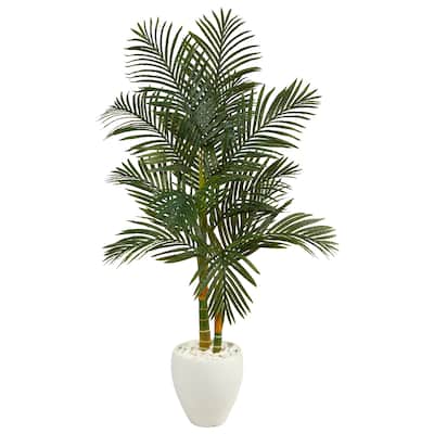 5.5' Golden Cane Artificial Palm Tree in White Planter - 13"