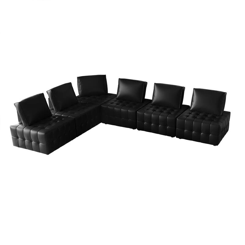 CraftPorch 6-Piece Elegance Button-Tufted PU Upholstered - 6 Piece - Black