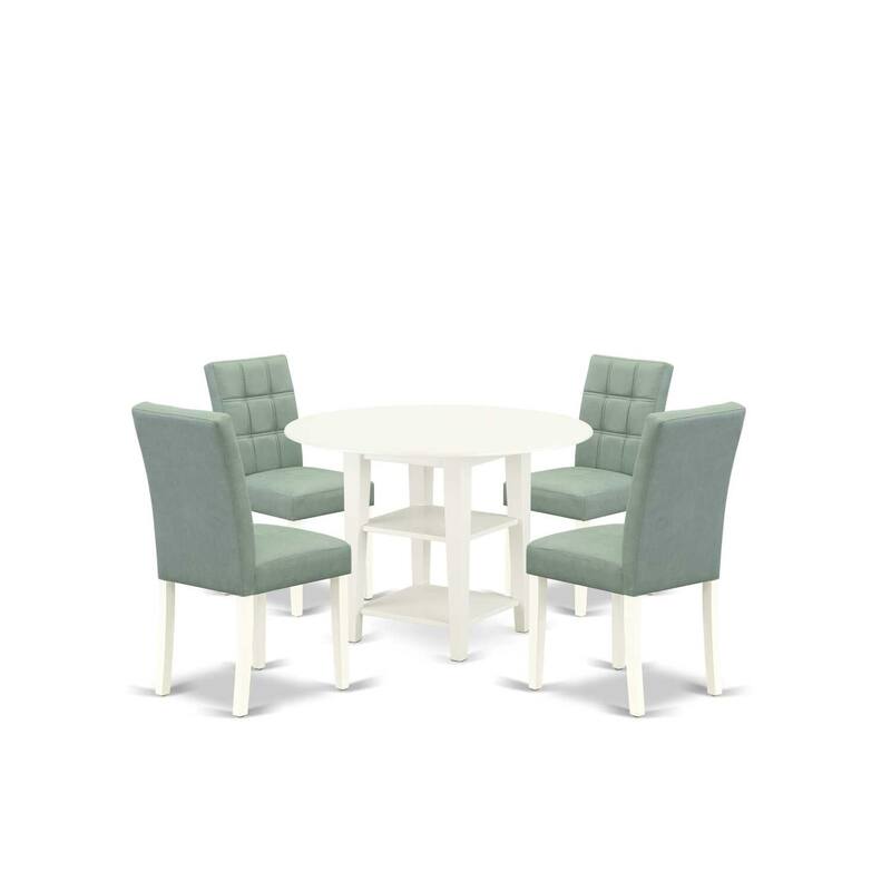 5-Piece Linen White Finish Solid Wood Top - Round Dining Room Set - Seats 4