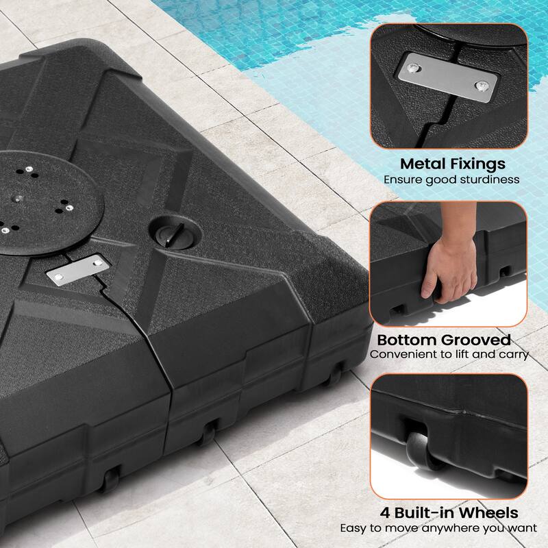 9 X 11 FT Outdoor Patio Cantilever Umbrella with Solar Lights Wheeled Base Double Canopy 360 Rotation Tilt