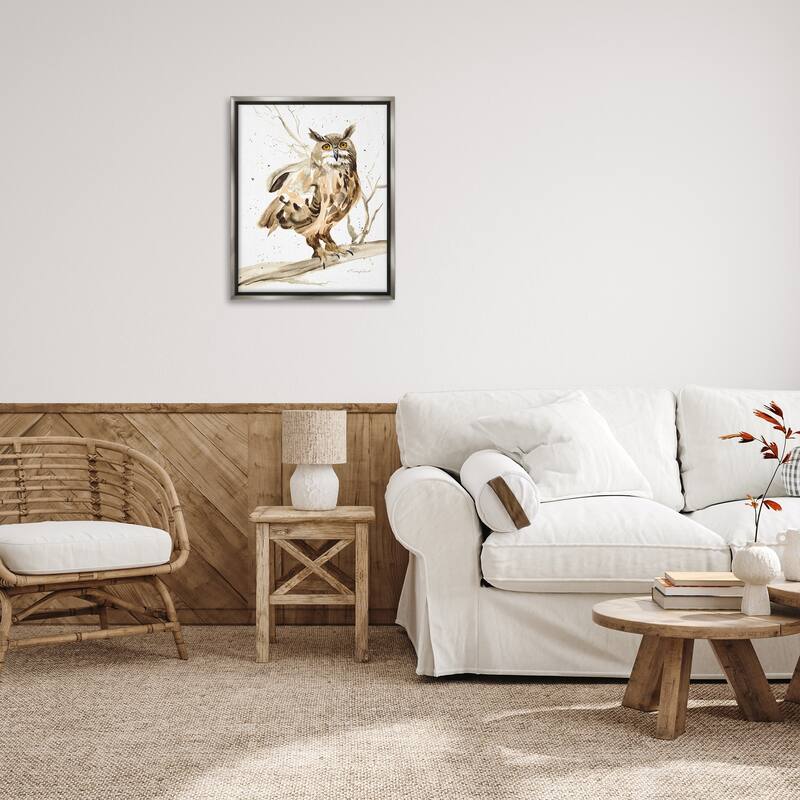 Stupell Owl Perched in Tree Framed Floater Canvas Wall Art Design by Kelley Talent