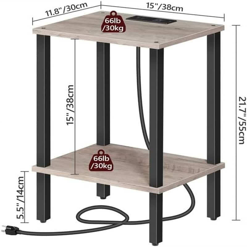 Side Table End Table with Charging Station