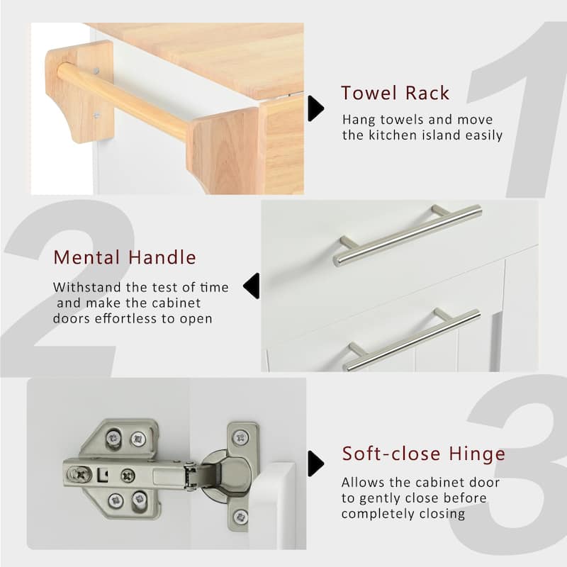 Kitchen Storage Island Car with Drop Leaf, 3 Tier Pull Out Cabinet, 2 Drawers, Internal Storage Rack &Towel Rack