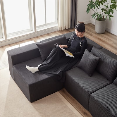 Corduroy Upholstered 104-Inch L Shaped Sectional Sofa