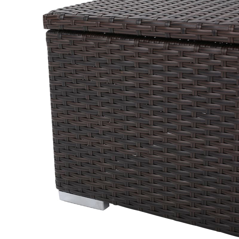 Roomfitters Outdoor Storage Coffee Table, All-Weather Rattan Patio Deck Box with Lift-Top Lid for Garden or Porch, Brown
