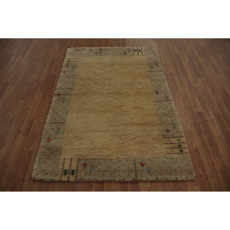 Hand Knotted Oriental 100% Wool Carpet Modern Bordered Yellow & Gold Gabbeh Area Rug - 6' 0'' X 3' 11''