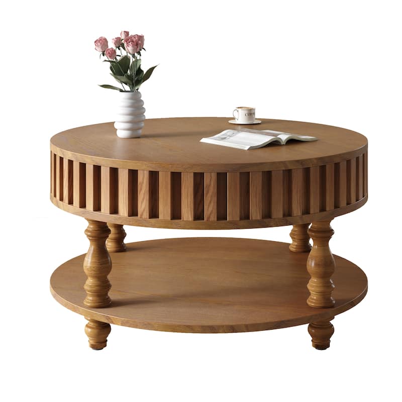 Farmhouse 31.49" Round Coffee Table with Storage and Flip-Top Lids for Rustic Living Room Organization and Style