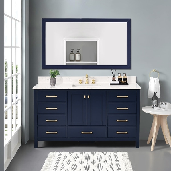 StarrySky 60 inch Undermount Single Sink Bathroom Vanity with Engineered Carrara Marble Top
