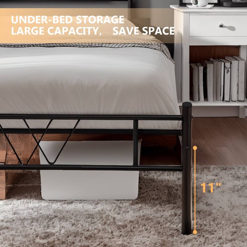 Full Size Metal Bed Frame with Headboard Platform Bed / Heavy Duty/ Solid Metal Slat / No Box Spring Needed, Twin Bed Frame