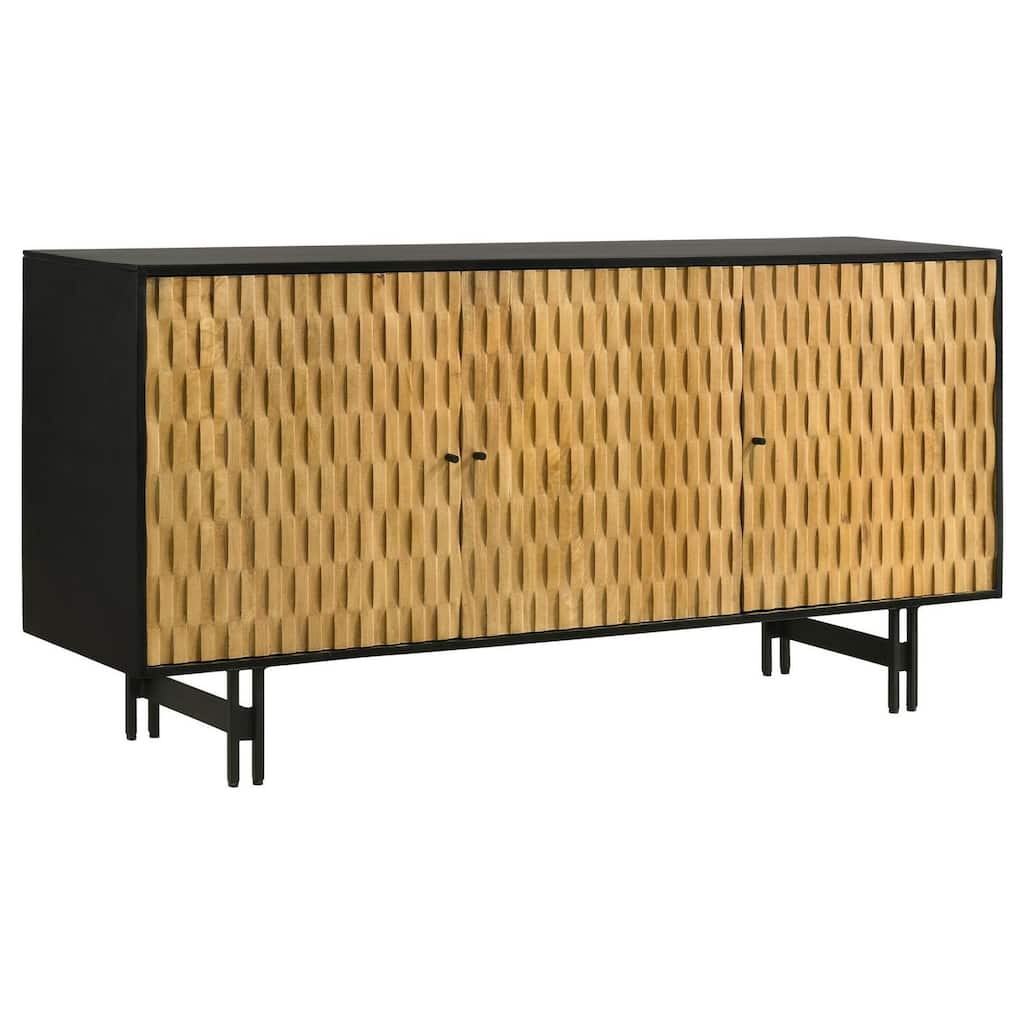 64 Inch Sideboard Cabinet Console with 3 Doors, Mango Wood and MDF, Brown