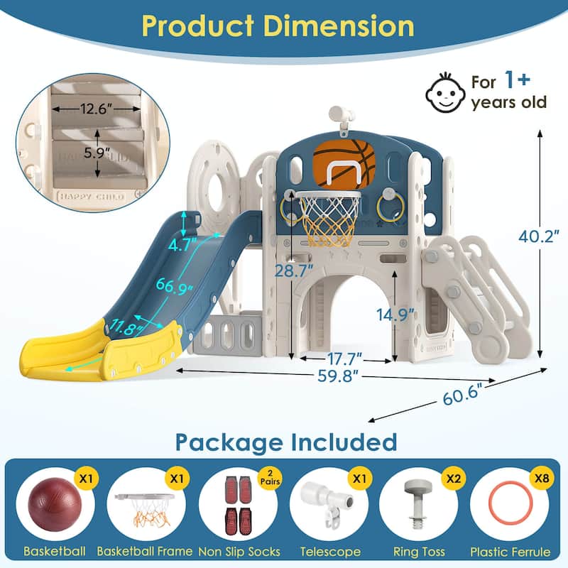 9 in 1 Blue Yellow Toddler Slide, Kid Slide for Toddlers Age 1-3, Indoor Outdoor Playset Toddler Playground