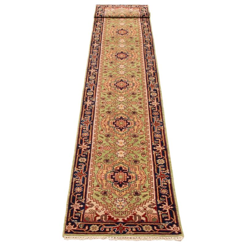 ECARPETGALLERY Hand-knotted Serapi Heritage Light Green Wool Rug - 2'7 x 19'7